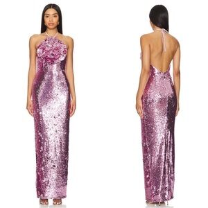 Lovers + Friends Pink Sequin Halter Dress